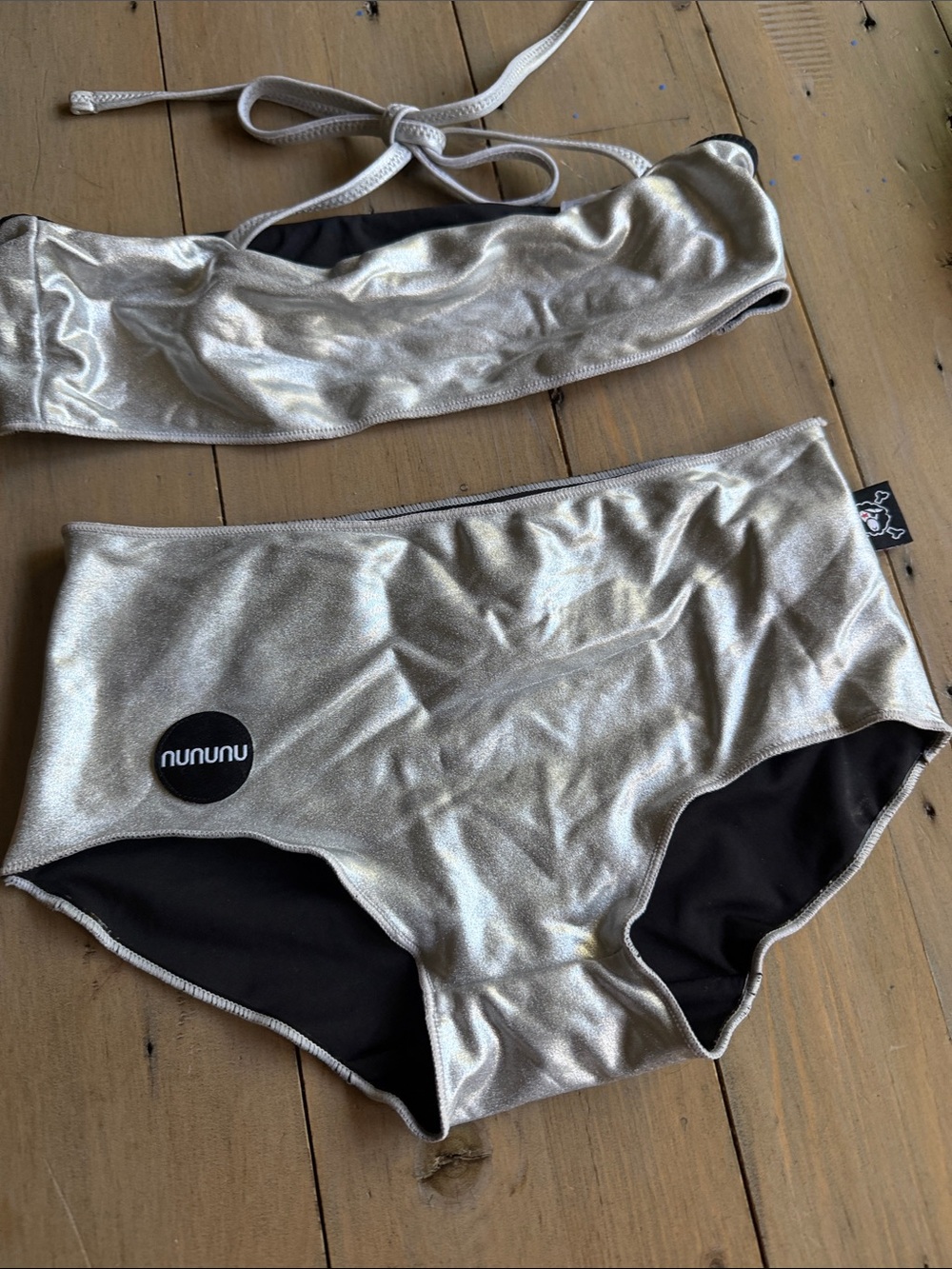 nununu Silver High-Rise Bikini Bottoms